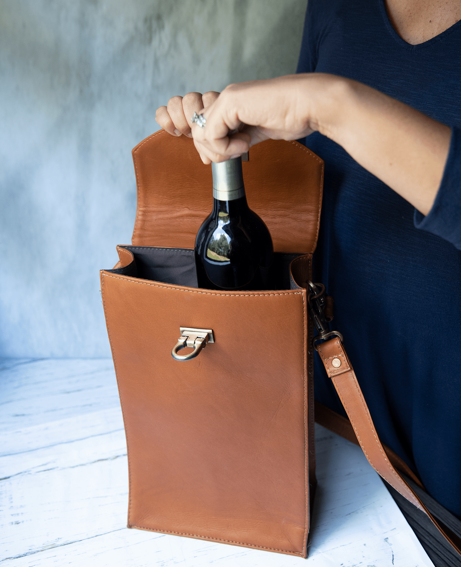 Vivo Leather Bottle Wine Tote Sarge Leather Co