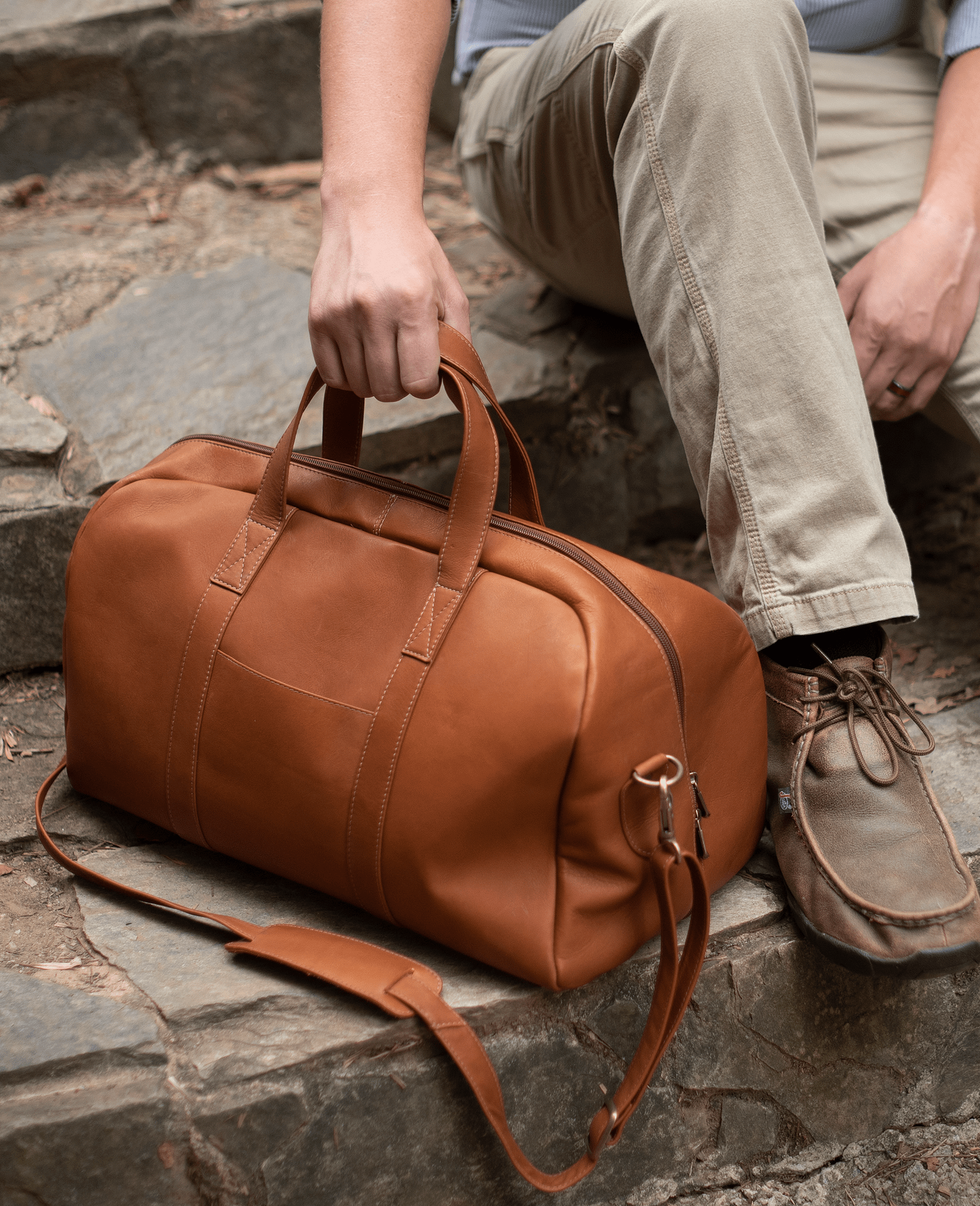 small leather duffel