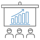 bar graph with people looking at it icon