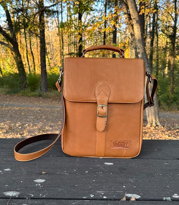 Whiskey Tote on park bench