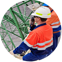construction worker using radio