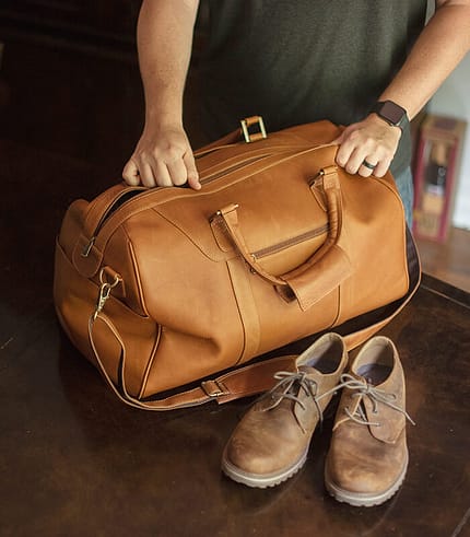 Mini leather duffle bag best sale