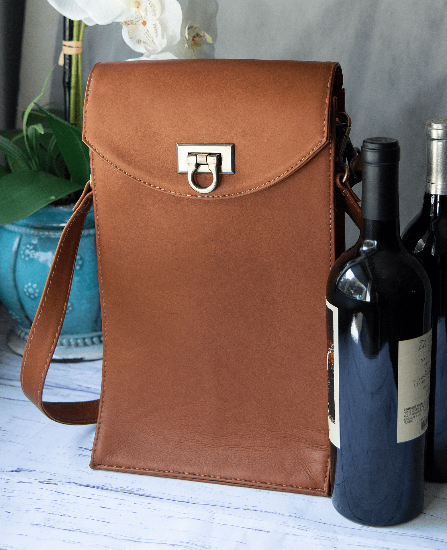 Buy 2 Pcs Leather Wine Bag,Crocodile Pattern Wine Carrier Tote