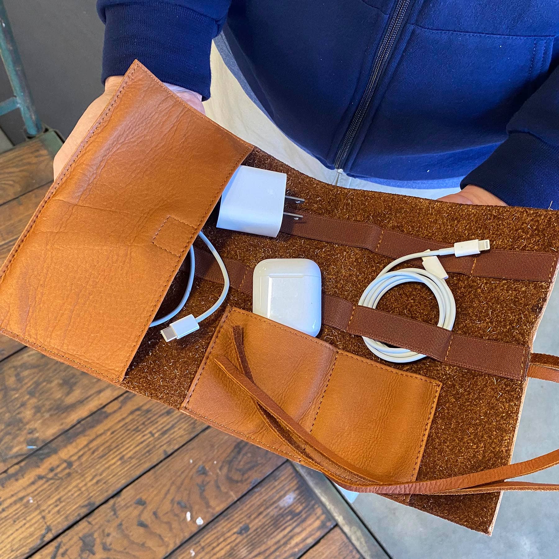 leather travel cable organizer