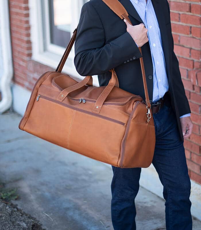 Large Leather Duffle Bag with U-Shape Zipper
